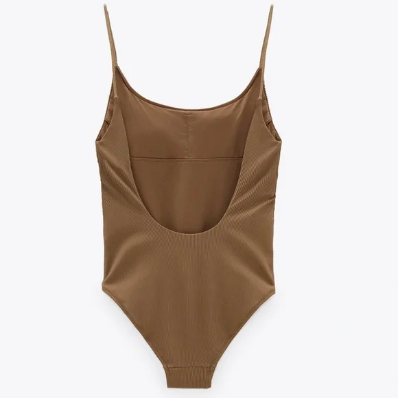 {Zara} Brand New Brown Ribbed One Piece. - Picture 2 of 9